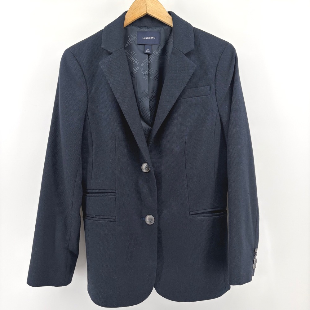Lands End Navy‎ Blue Blazer Suit Jacket Women Size 6 Two Button